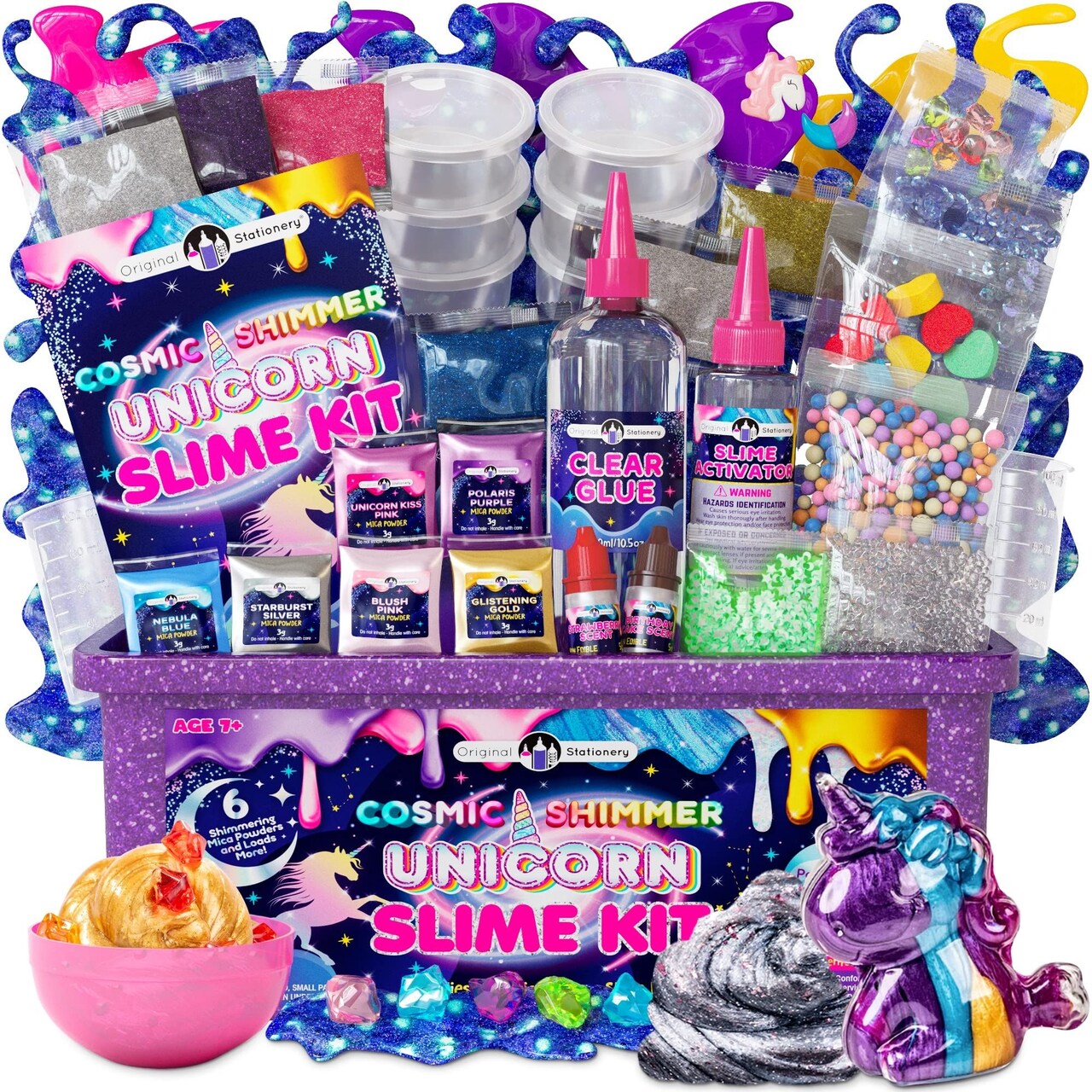 Original Stationery Unicorn Slime Kit for Girls Ages 7–12, DIY Shimmer Slime Set with Glow-in-The-Dark, Pearlescent, Holographic & Glitter Slimes, Creative Craft, Easter & Birthday Gift for Kids